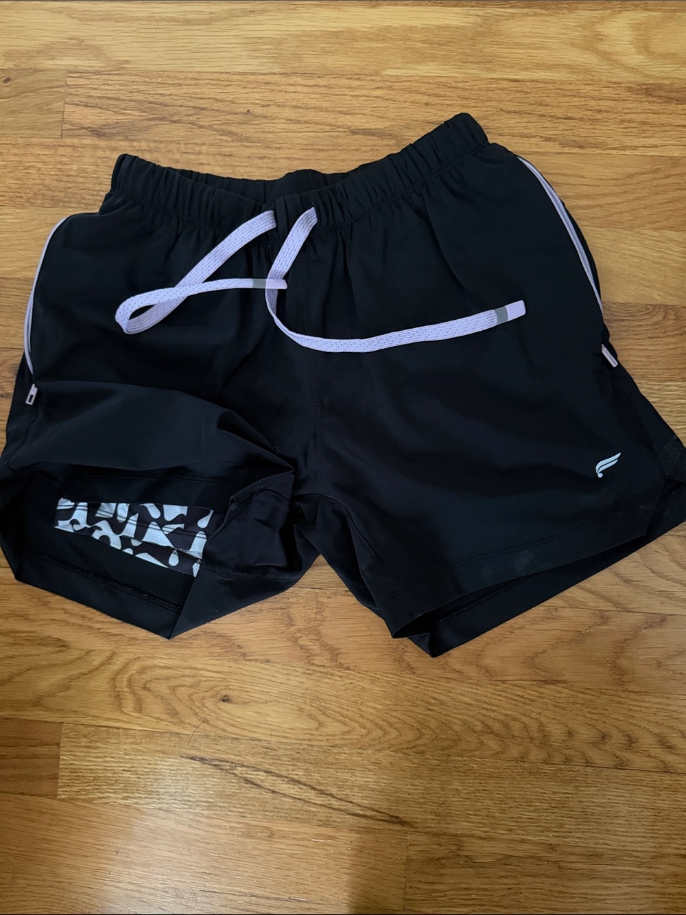 Fabletics Men's Black Lined Athletic Running Shorts with Purple Drawcord